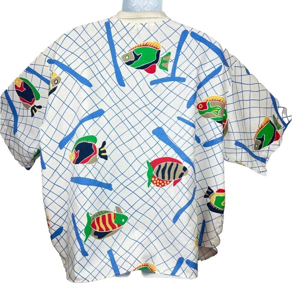 Levis Sportswear Vintage 1980's Fish Print Oversize Unisex Cotton Shirt XL - Picture 6 of 16